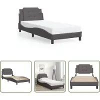 The Living Store Giroletto con testiera grigio 90x190 cm in ecopelle
