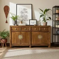 OPIUM OUTLET Credenza cassettiera credenza buffet mobili asiatici marrone castagno stile cinese asiatico vintage completamente assemblati