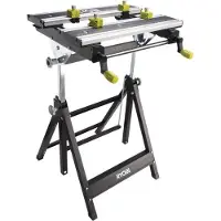 Ryobi Banco da lavoro pieghevole in alluminio , orientabile, regolabile in altezza, piano 600 x 570 x 760 mm, con 4 morse e chiave di servizio