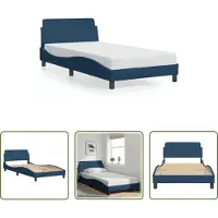 The Living Store Struttura letto con testiera blu 100x200 cm in tessuto
