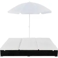 Syfax Lettino Prendisole con Ombrellone in Polyrattan Nero