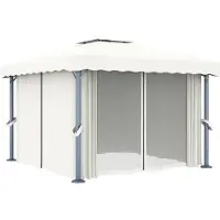 Syfax Gazebo con Tende 3x3 cm Bianco Crema Alluminio