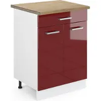 Vicco Mobiletto base per cucina R-Line Rosso lucido 60 cm con cassetto, PL Rovere, Model 46268