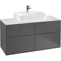 Villeroy & Boch Finion meuble sous lavabo, 4 tiroirs, lavabo au centre, 1200x603x501mm, Glass Black Matt, F13200HB, F13200HB