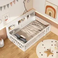 MODFU Letto pieghevole da giorno 90x200 cm con contenitore e rete a doghe, letto da giorno in legno, letto basso per bambini, letto per bambini, bianco (senza materasso)