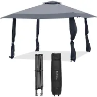 Costway Gazebo 4x4m, gazebo pieghevole pop up con doppio tetto, borsa per il trasporto e ruote, gazebo da giardino per feste impermeabile, stabile, protezione UV 50+ grigio