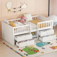OKWISH Letto per bambini Letto singolo 90x200cm con 4 cassetti, sponde, scaletta, mezzo letto con protezione anticaduta (senza materasso) - Bianco