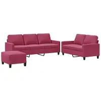 Syfax Set di Divani 3 pz con Cuscini Rosso Vino in Velluto