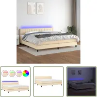 The Living Store Letto a molle insacchettate con materasso e LED in tessuto crema 200x200 cm