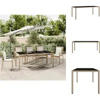vidaXL Tavolo da giardino con piano in vetro Beige poly rattan e vetro temperato - Tavoli da giardino