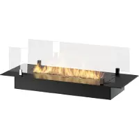 SOLOLED Bruciatore Inserto a Bioetanolo 80cm in Inox nero da incasso o appoggio da 1,2 lt con vetri inclusi