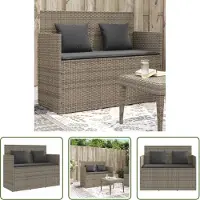The Living Store Panca da giardino con cuscini in poly rattan grigio