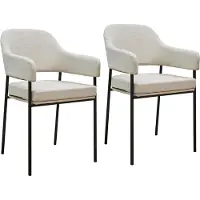 SVITA SCARLETT Set da 2 sedie da pranzo con braccioli, imbottite, in tessuto bianco