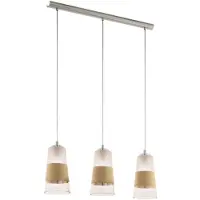 Eglo Lampada a sospensione Burnham a 3 luci in rafia opaca, nichel naturale, bianco 49152