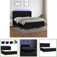 The Living Store Letto a molle con materasso e LED nero 160x200 cm in tessuto