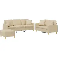 Syfax Set Divani 3 pz con Cuscini Crema in Tessuto