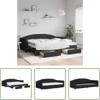 The Living Store Letto allungabile con cassetti nero 90x200 cm tessuto