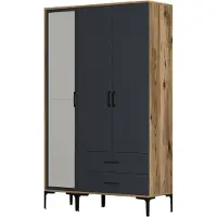 Dmora Guardaroba 3 Ante Petroleuse 47.5x120 cm Nero Antracite, Appendiabiti 3 Ante