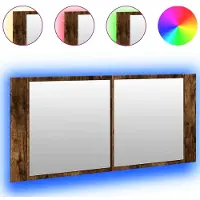 Syfax Armadietto a Specchio con LED Rovere Fumo 100x12x45 cm