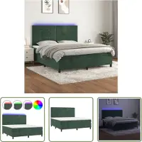 The Living Store Letto a molle insacchettate con materasso e LED in velluto verde scuro 180x200 cm