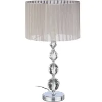 Relaxdays Lampada da comodino in cristallo, paralume in tessuto, A x P: 53 x 29,5 cm, lampada da tavolo per soggiorno e camera da letto, grigio/argento