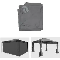 Mendler Set di 4 pannelli laterali per pergola Calpe, pannelli laterali di ricambio per gazebo 4x3 m, poliestere ~ grigio