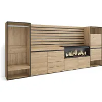 Skraut Home COZY Credenza, 334x35x145cm, Camera da letto, Camino elettrico XXL, Cassettiera, Scarpiera, Armadio Aperto, Rovere