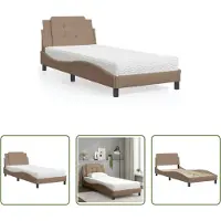 The Living Store Letto con materasso cappuccino-marrone 90x190 cm in ecopelle