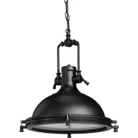 Relaxdays Lampada a sospensione in ferro in stile industriale, lampada a sospensione chiusa con vetro smerigliato, lampada da soggiorno laccata, nera
