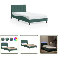 The Living Store Struttura letto con luci LED Verde scuro 100x200 cm in velluto