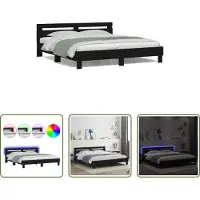 The Living Store Giroletto con testiera e illuminazione a LED nero 180x200 cm