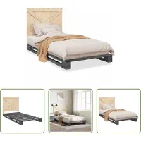 The Living Store Letto in legno massiccio con testiera grigio 100x200 cm pino