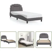 The Living Store Giroletto con testiera grigio 80x200 cm in ecopelle