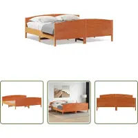 The Living Store Letto in legno massiccio con testiera marrone cera 200x200 cm pino