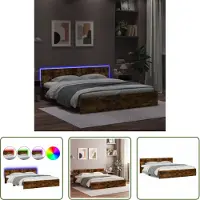 The Living Store Giroletto con testiera e illuminazione LED in rovere fumé
