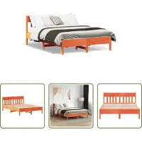 The Living Store Letto in legno massiccio con testiera marrone cera 160x200 cm pino