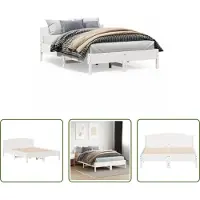 The Living Store Letto in legno massiccio con testiera bianca 160x200 cm in pino