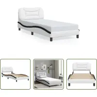 The Living Store Struttura letto con testiera bianca e nera 90x190 cm in ecopelle