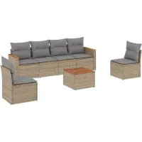 vidaXL Set di divani da giardino 7 pezzi con cuscini Beige poly rattan