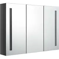Syfax Armadietto Bagno con Specchio e LED 89x14x62 cm Grigio Lucido