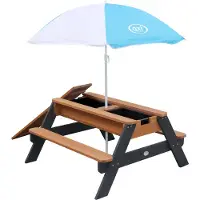 Axi Nick Tavolo da picnic / Tavolo da sabbia / Tavolo da acqua per bambini in antracite/marrone con ombrellone | Tavolo da picnic in legno multiuso