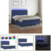 The Living Store Letto a molle insacchettate con materasso e LED Tessuto blu 160x200 cm