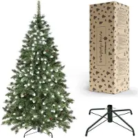 Springos Albero di Natale artificiale di 180 cm pino diamante con neve artificiale e pigne vere Albero di Natale dall'aspetto invernale