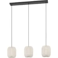 Eglo Lampada a sospensione Belgrave, lampada a sospensione sopra il tavolo da pranzo, lampada da sala da pranzo a 3 luci in stile giapponese, metallo e carta bianca, certificata E27, 88 cm