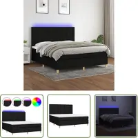 The Living Store Letto a molle con materasso e LED nero 160x200 cm in tessuto