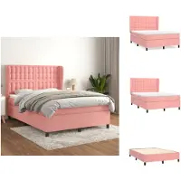 vidaXL Letto a molle con materasso rosa 140x200 cm in velluto - Letti & Reti