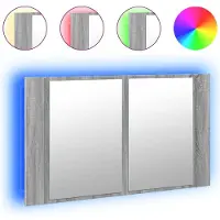 Syfax Armadietto a Specchio con LED Grigio Sonoma 80x12x45cm Acrilico