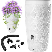 Kadax Serbatoio per acqua piovana , 240 l, barile, contenitore per acqua piovana, vaso per fiori + rubinetto forte