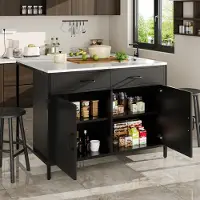 Flieks Tavolo da bar Tavolo da cucina semplice e moderno, piano con struttura in marmo, tavolo da bar con mobile base, 100x90x90 cm, nero