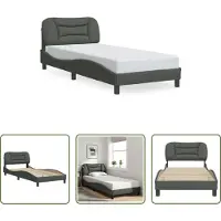 The Living Store Struttura letto con testiera in tessuto grigio scuro 90x200 cm